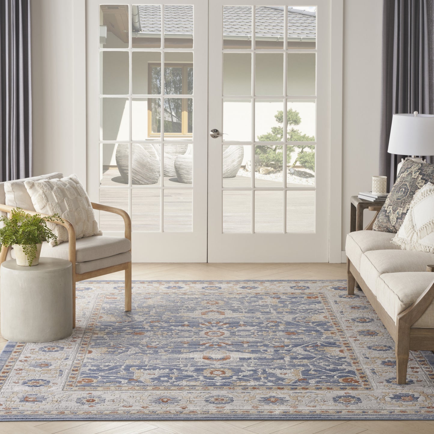 9' x 12' Blue and Gray Oriental Power Loom Area Rug