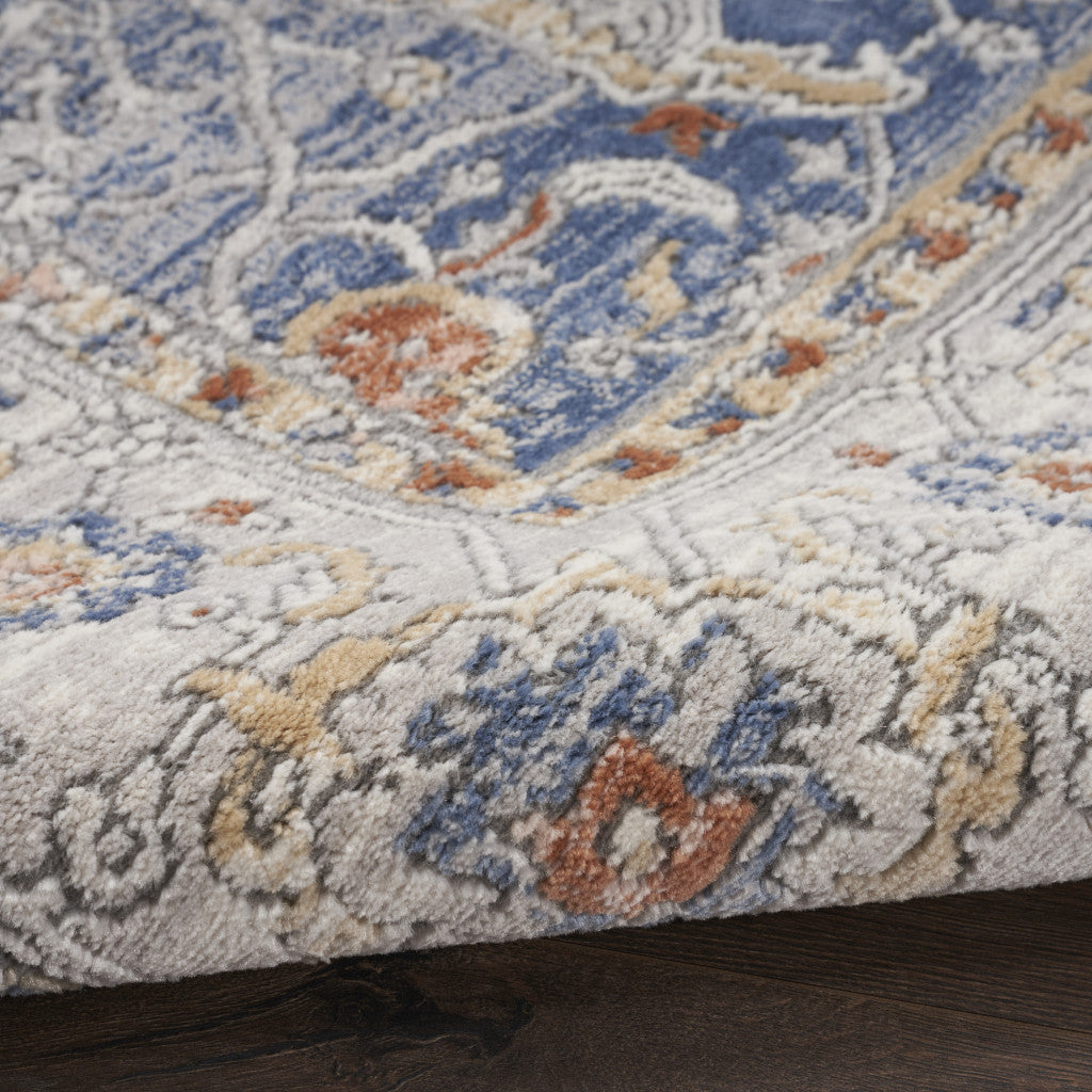 9' x 12' Blue and Gray Oriental Power Loom Area Rug