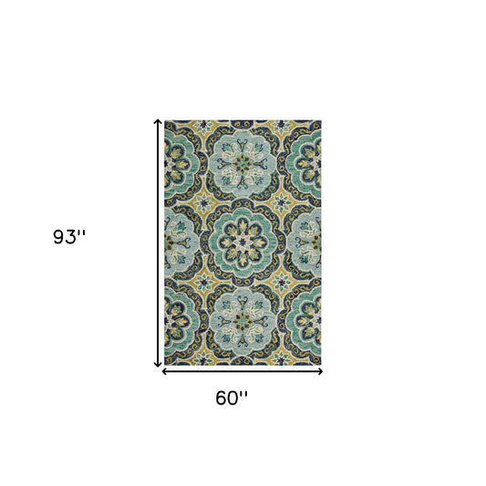 5' x 7' Green Wool Floral Hand Tufted Area Rug