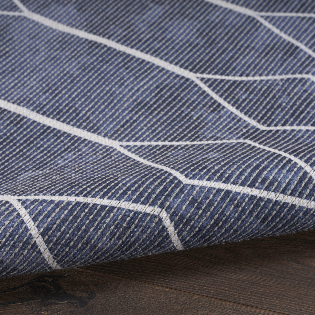 8' x 10' Blue and Ivory Geometric Power Loom Washable Area Rug