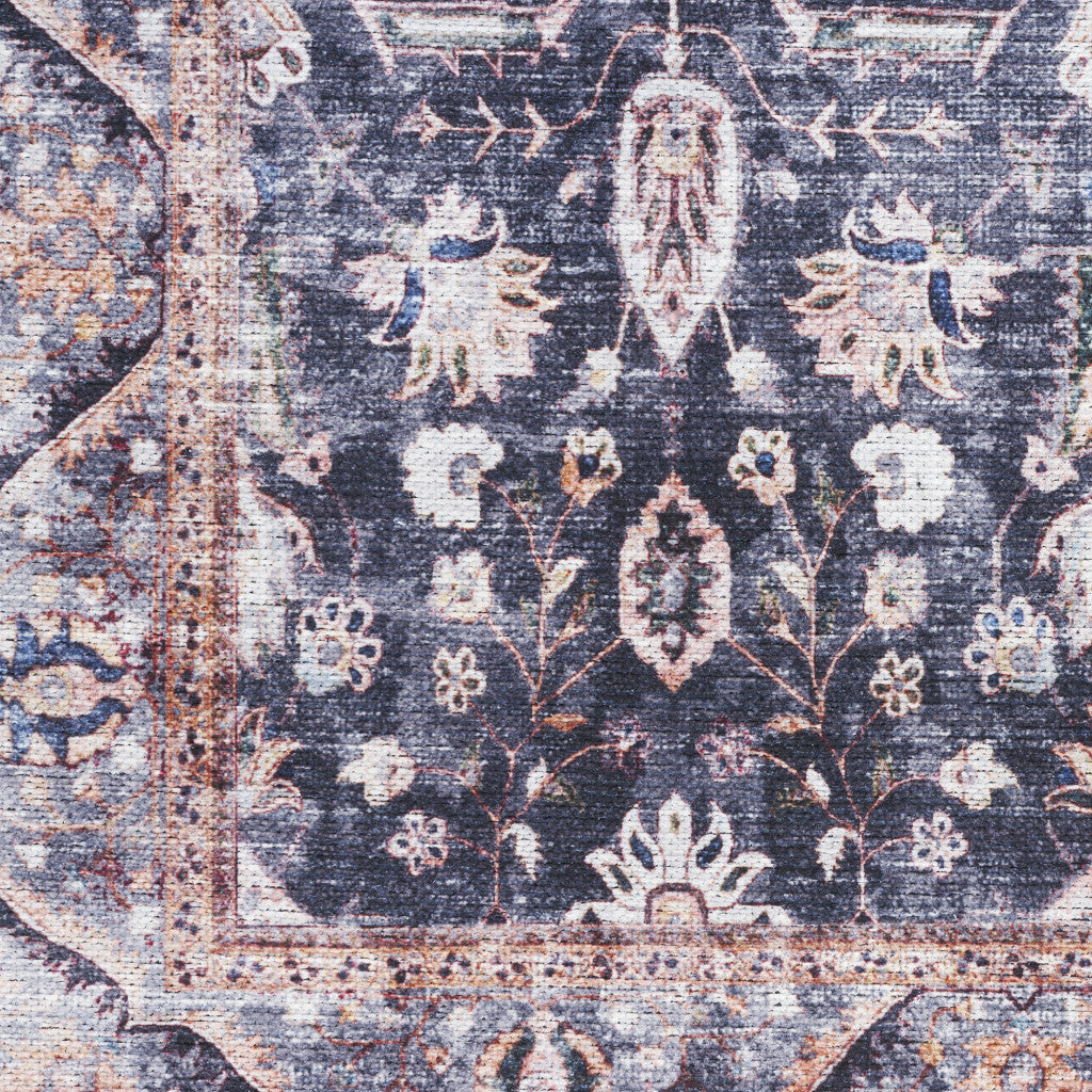 8' x 10' Blue and Ivory Oriental Power Loom Distressed Washable Non Skid Area Rug