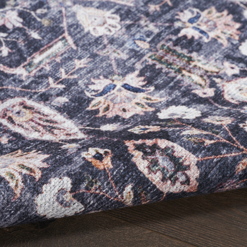 8' x 10' Blue and Ivory Oriental Power Loom Distressed Washable Non Skid Area Rug