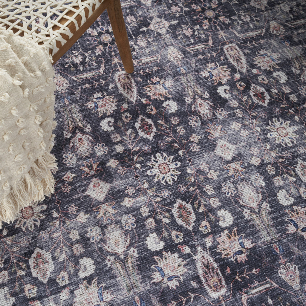 8' x 10' Blue and Ivory Oriental Power Loom Distressed Washable Non Skid Area Rug