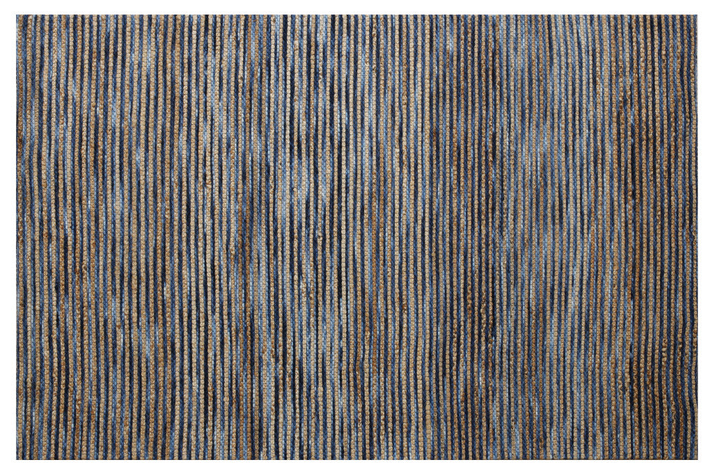 9' x 12' Blue Striped Hand Woven Area Rug