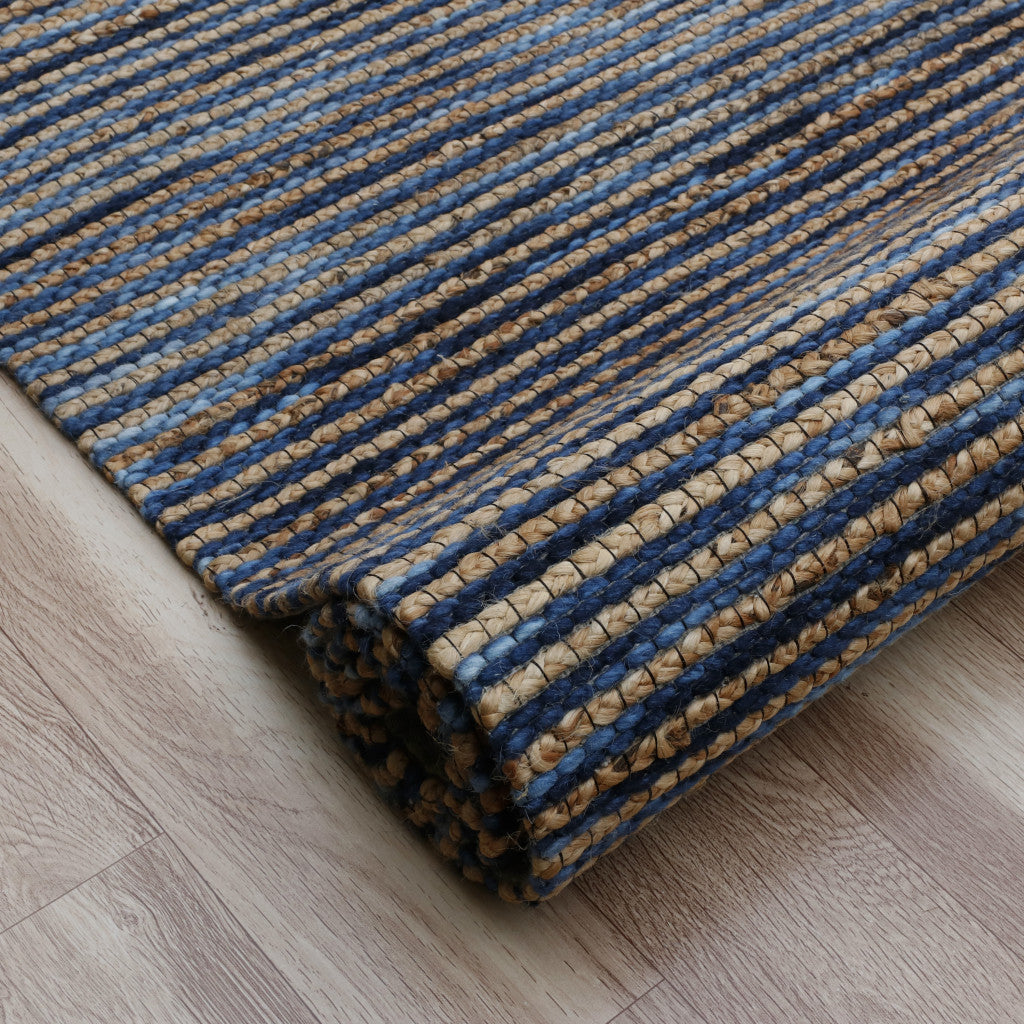 9' x 12' Blue Striped Hand Woven Area Rug