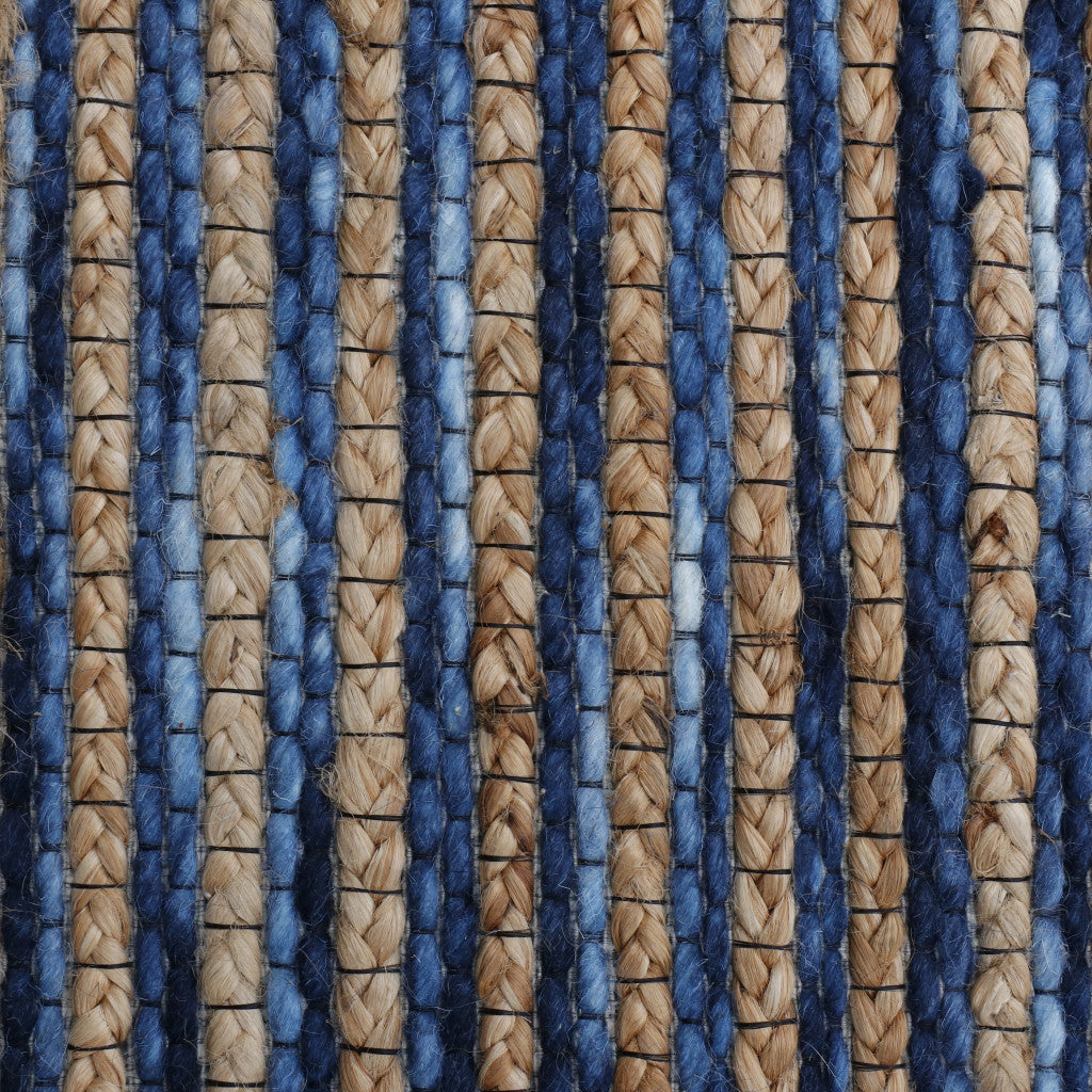 9' x 12' Blue Striped Hand Woven Area Rug