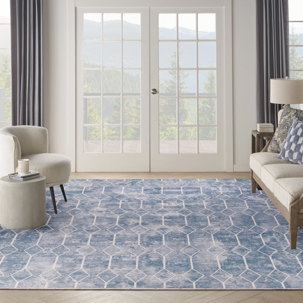 9' x 12' Blue and Gray Geometric Power Loom Washable Area Rug