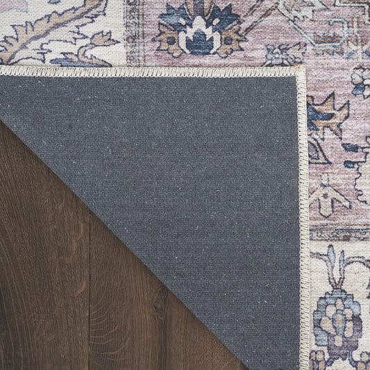 4' x 6' Beige and Gray Oriental Power Loom Distressed Washable Non Skid Area Rug