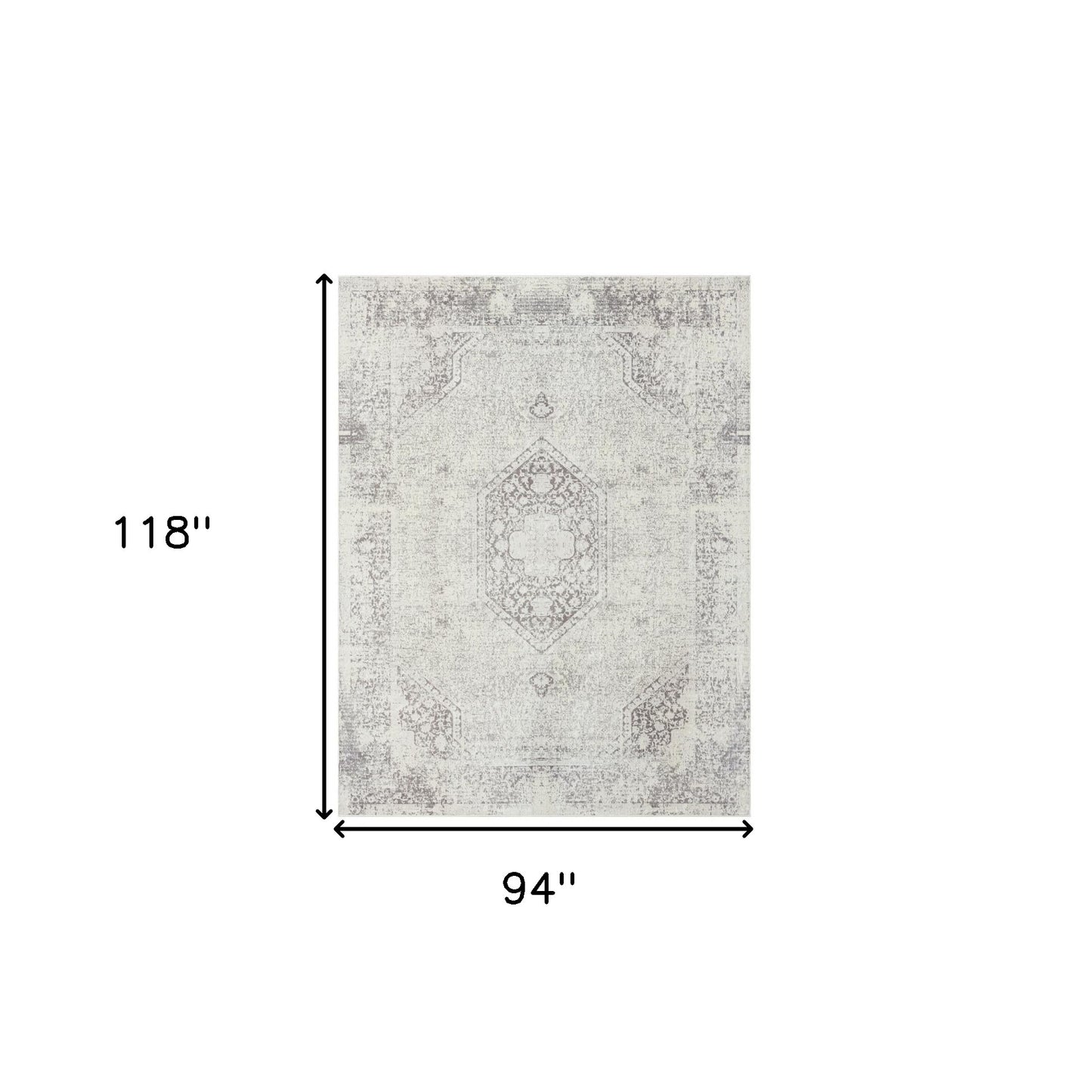 8' x 10' Gray Medallion Washable Non Skid Area Rug