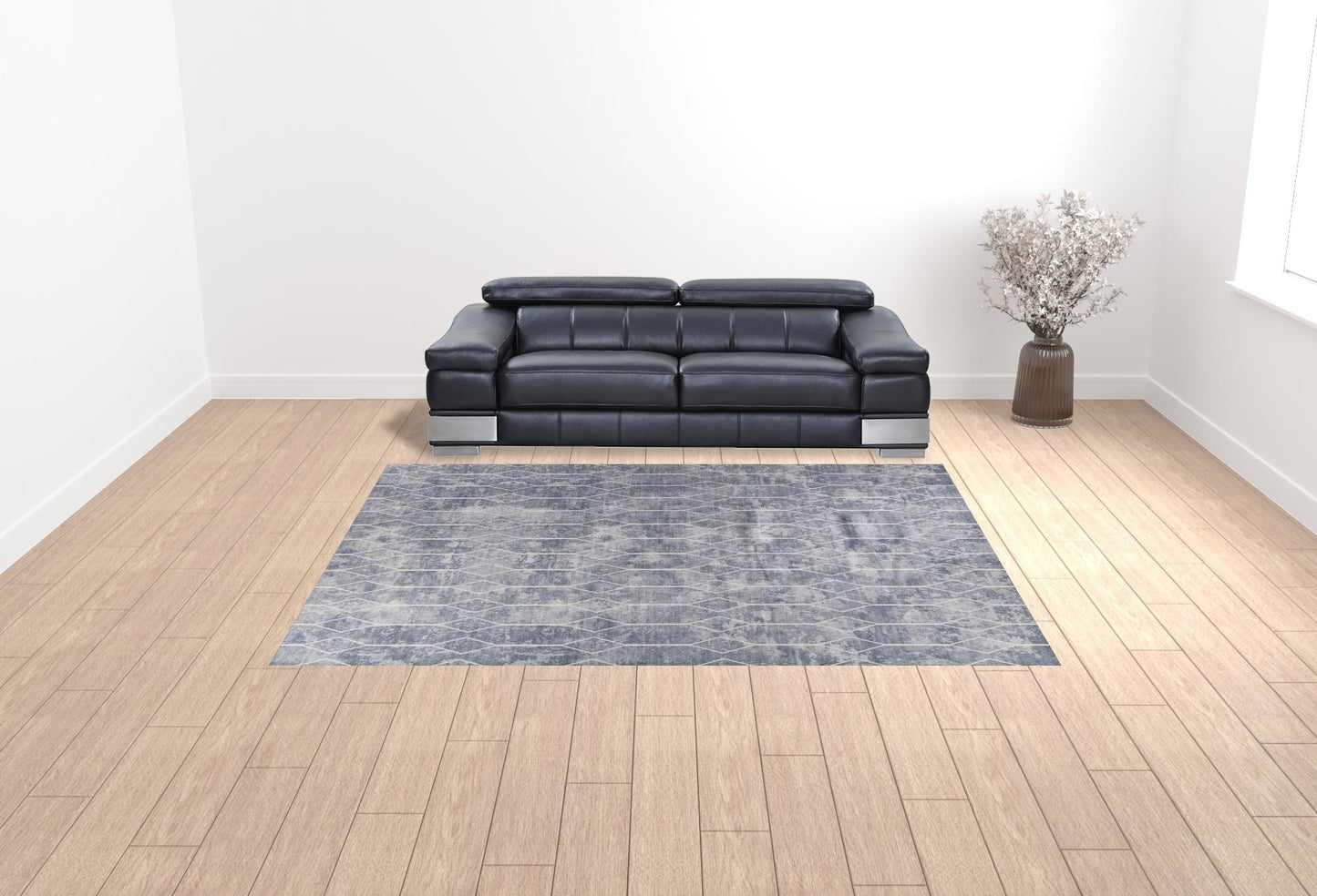 9' x 12' Blue and Beige Geometric Power Loom Washable Area Rug