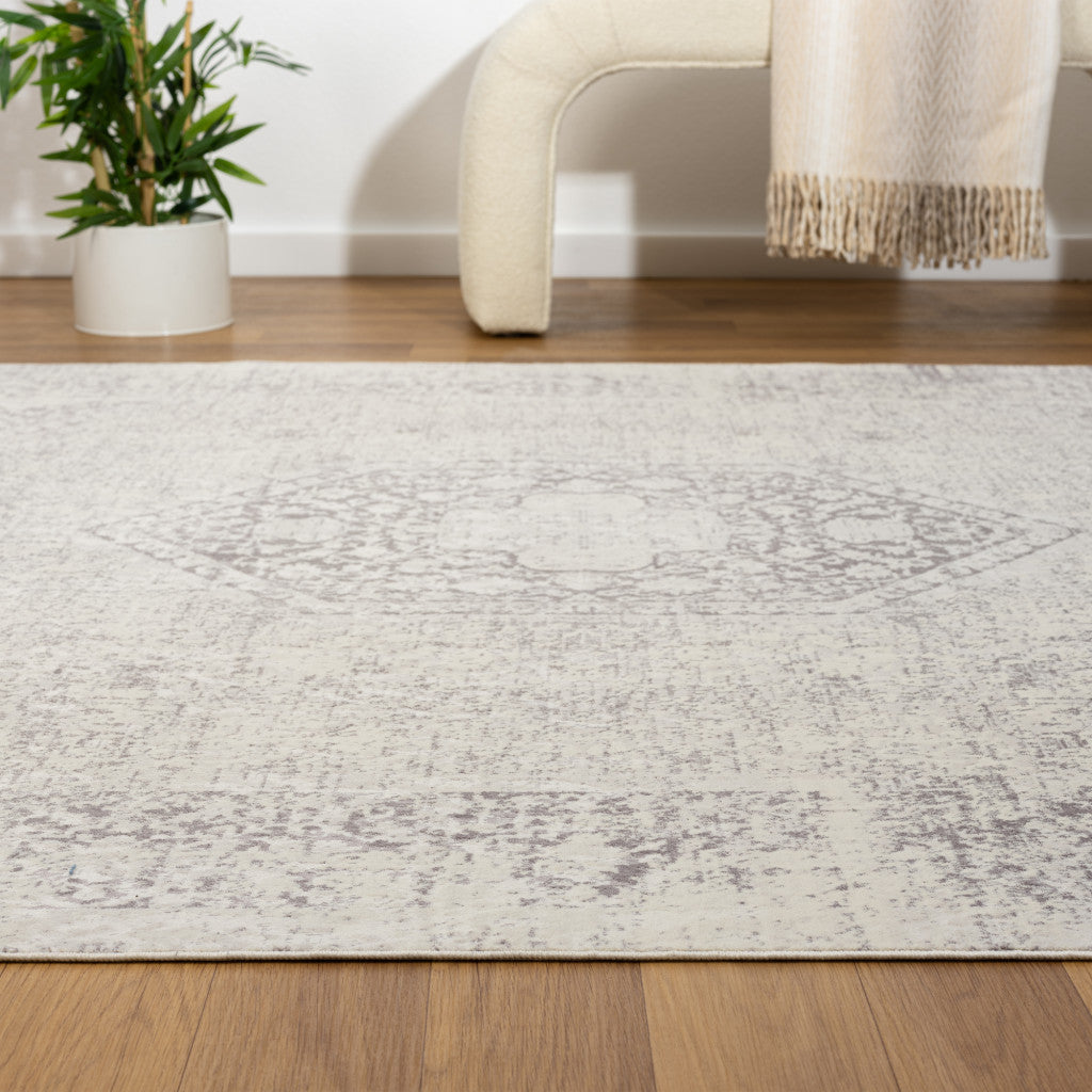 5' x 7' Gray Medallion Washable Non Skid Area Rug