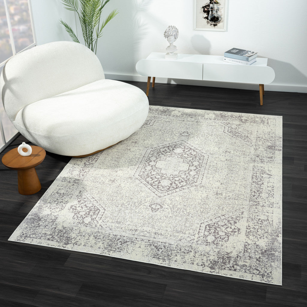 5' x 7' Gray Medallion Washable Non Skid Area Rug