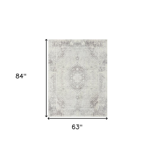 5' x 7' Gray Medallion Washable Non Skid Area Rug