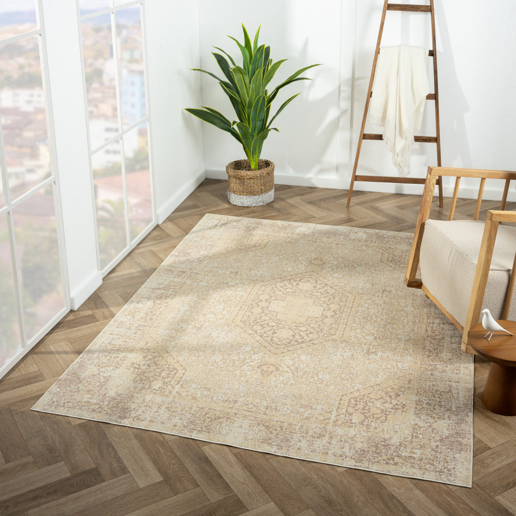 2' x 3' Beige Medallion Washable Non Skid Area Rug