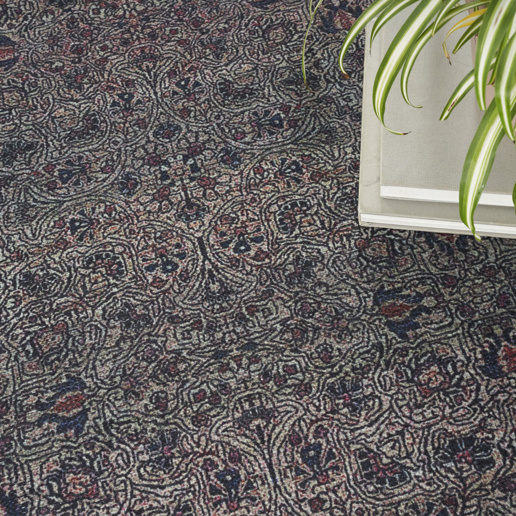 8' x 10' Blue and Brown Oriental Power Loom Distressed Washable Non Skid Area Rug