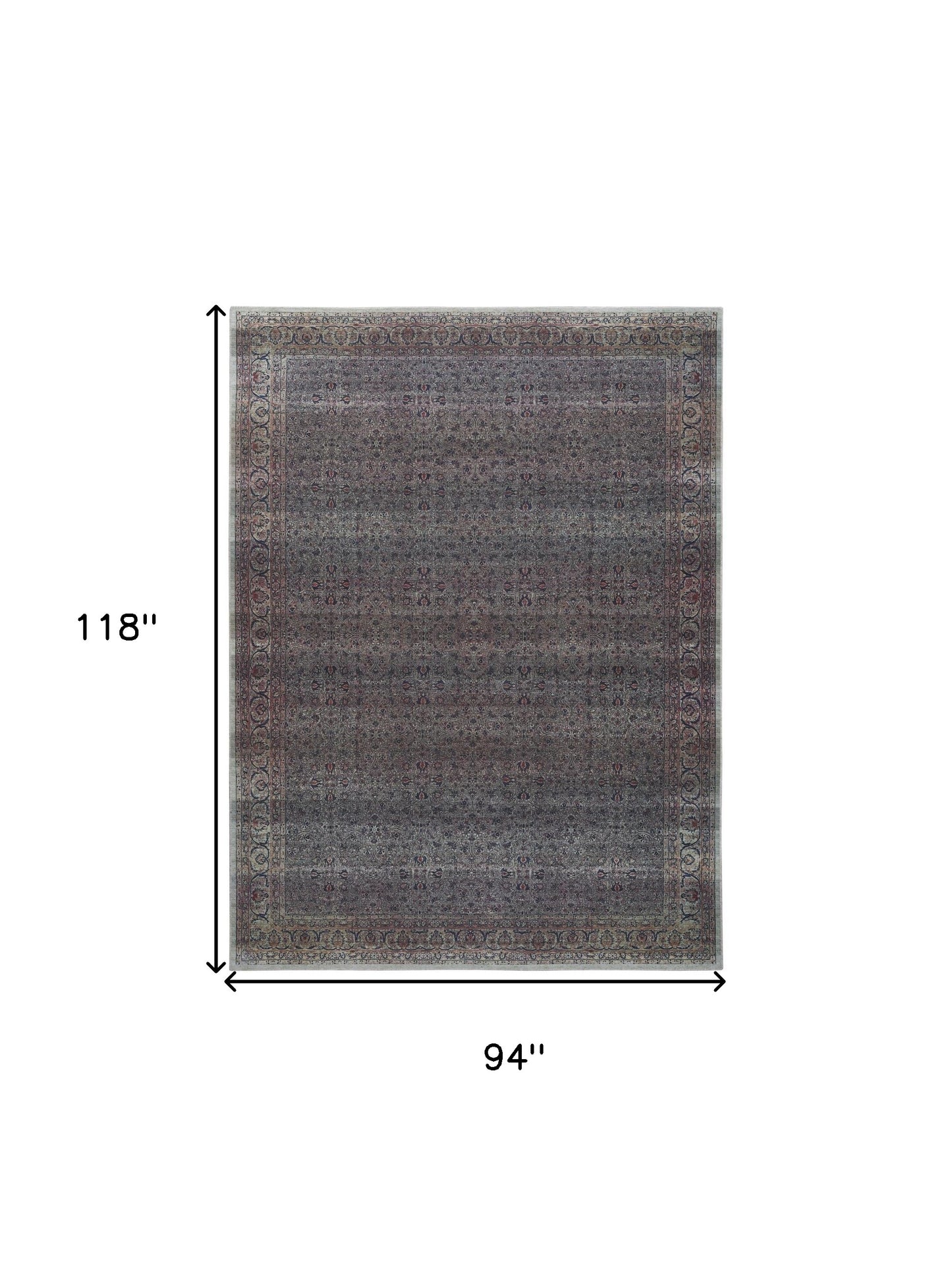 8' x 10' Blue and Brown Oriental Power Loom Distressed Washable Non Skid Area Rug