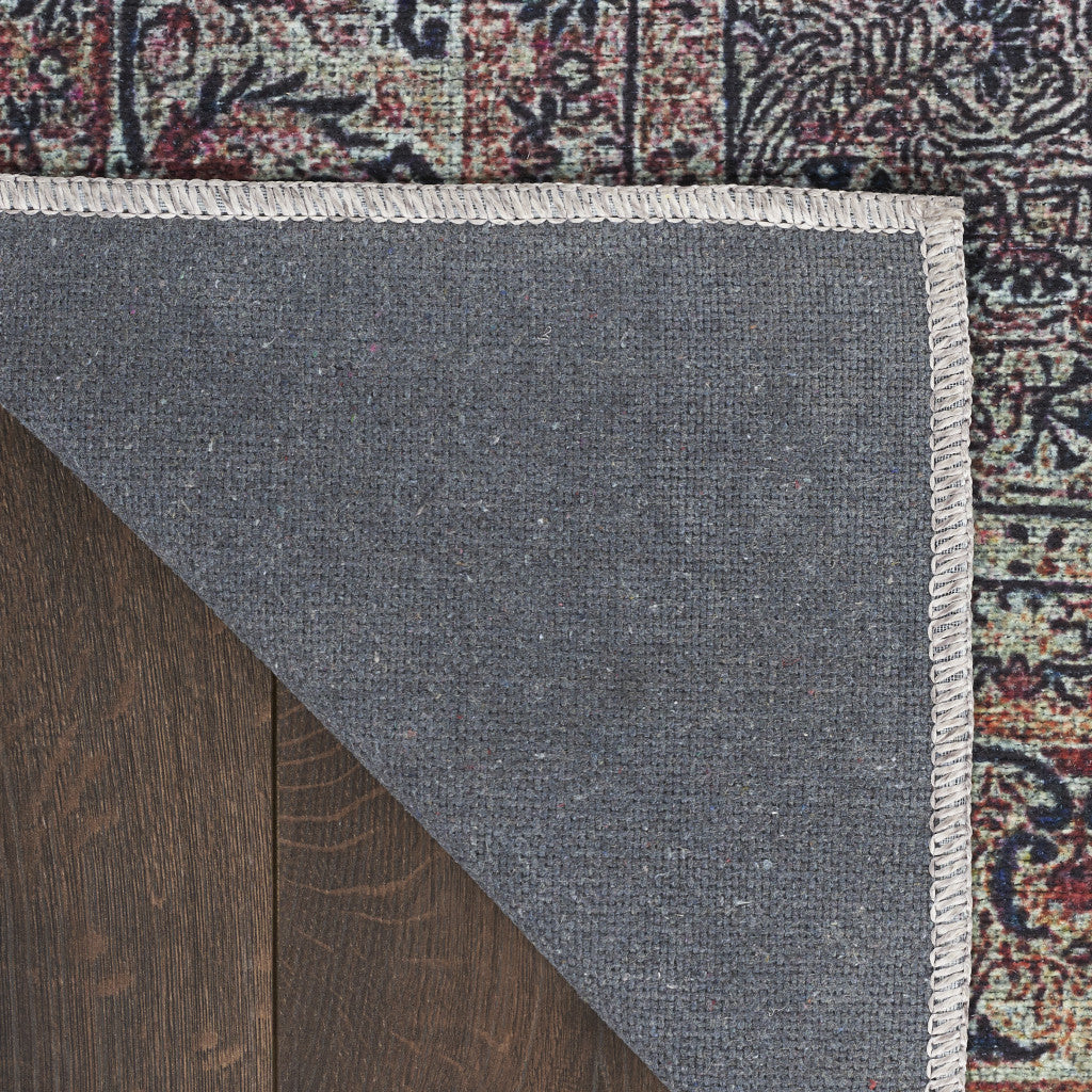 8' x 10' Blue and Brown Oriental Power Loom Distressed Washable Non Skid Area Rug