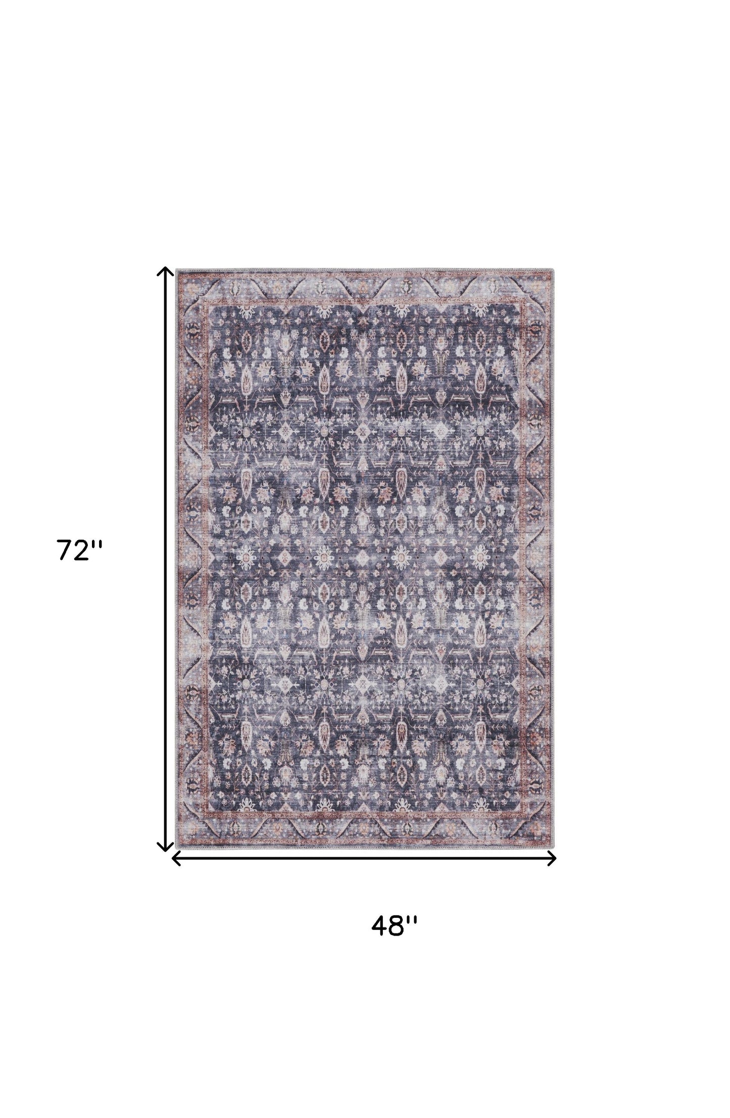 4' x 6' Blue and Ivory Oriental Power Loom Distressed Washable Non Skid Area Rug