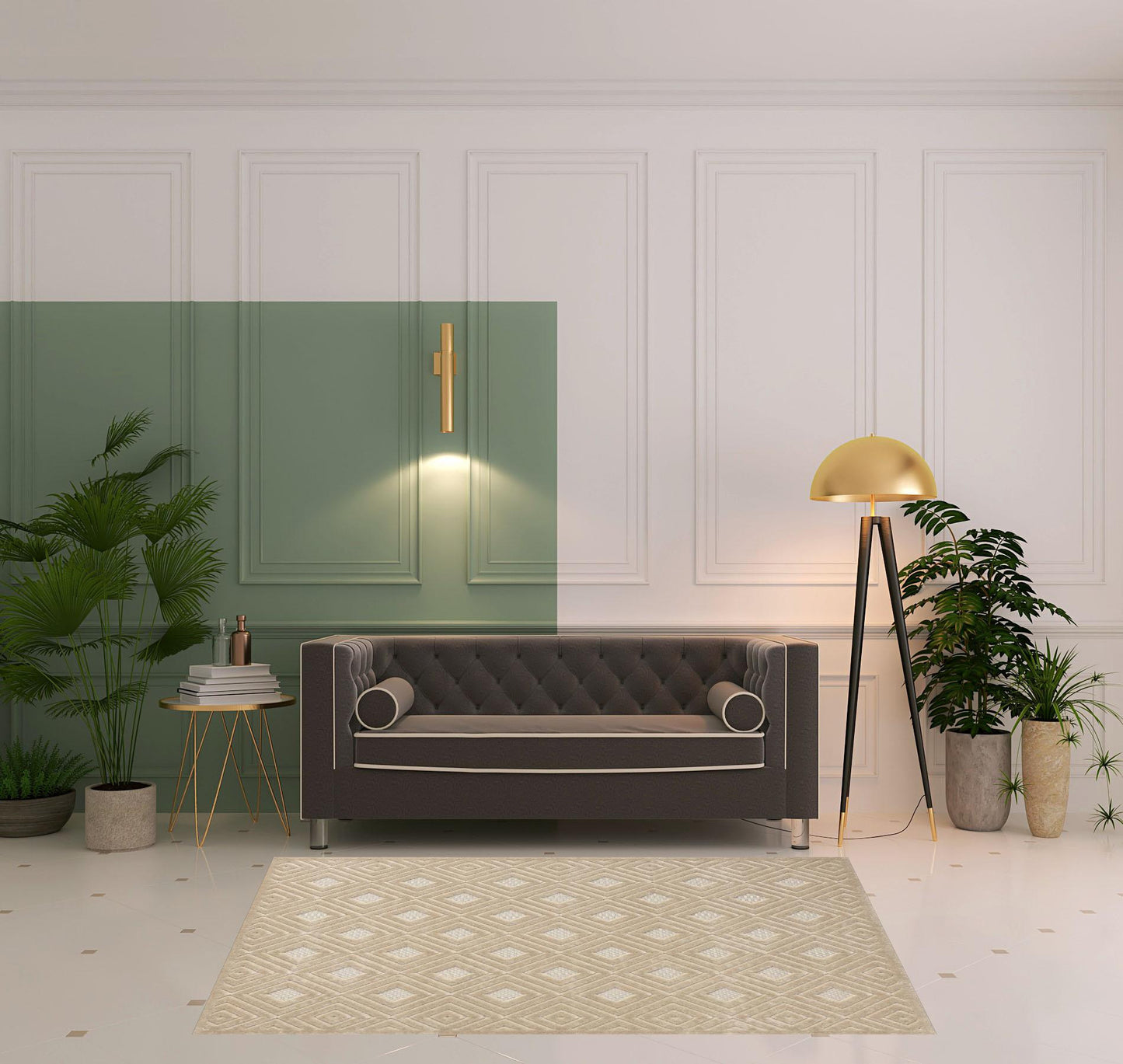 5' x 7' Beige Geometric Area Rug