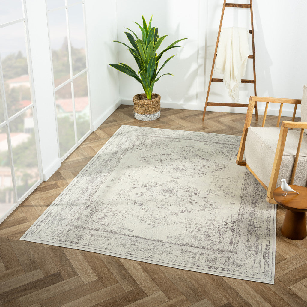 5' x 7' Gray Medallion Washable Non Skid Area Rug