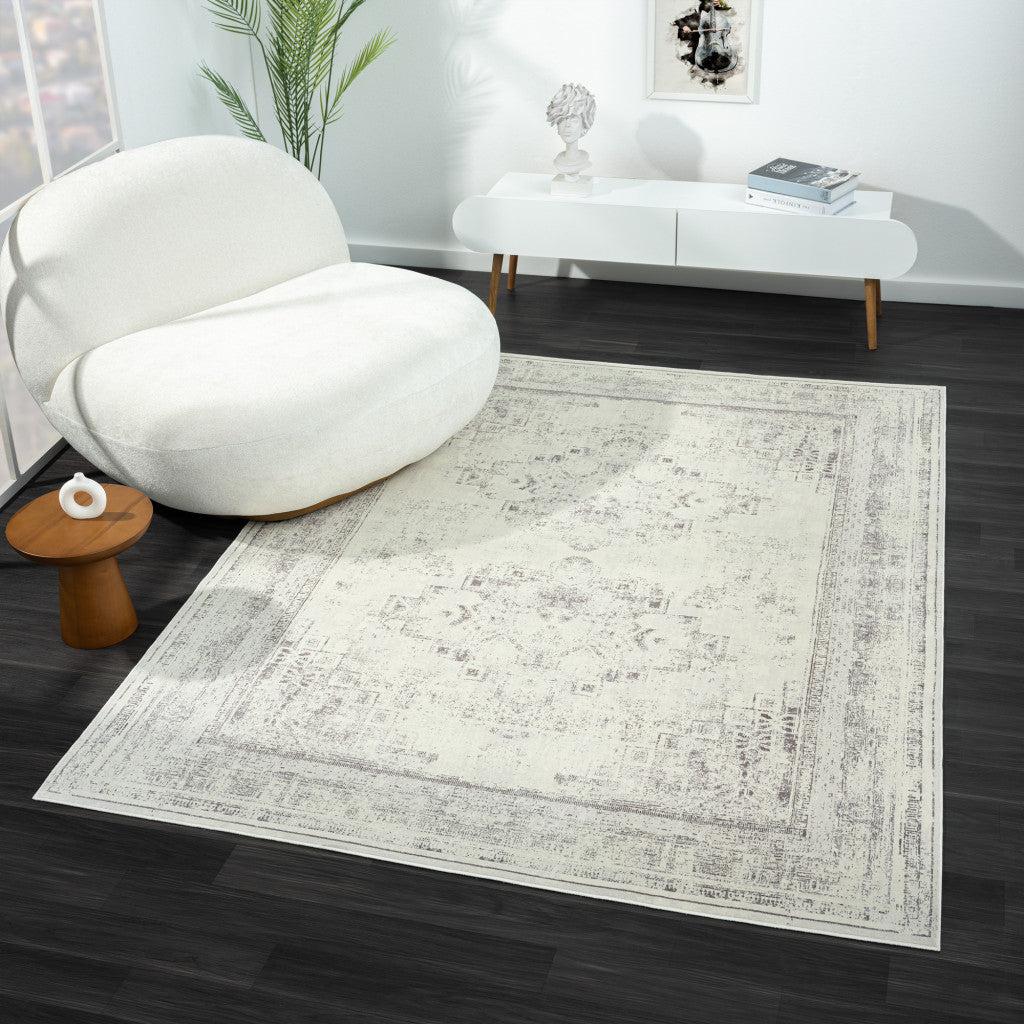 5' x 7' Gray Medallion Washable Non Skid Area Rug