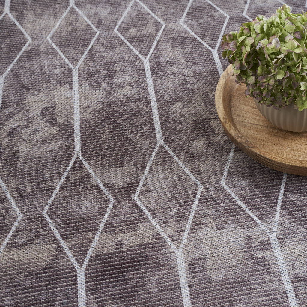 5' x 7' Brown and Ivory Geometric Power Loom Washable Area Rug