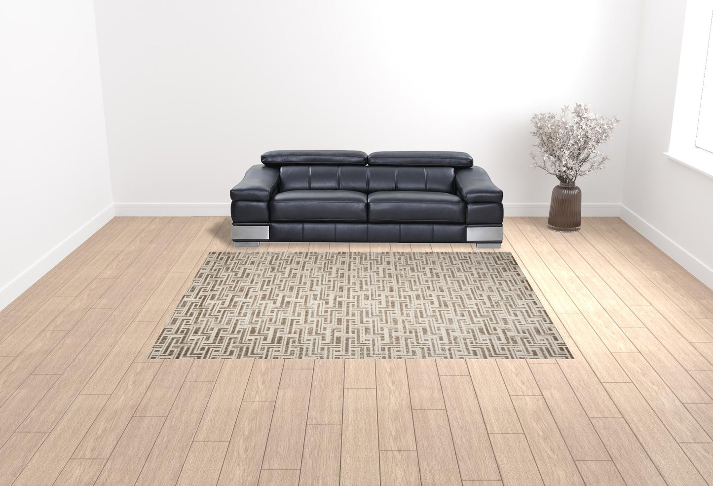 9' x 12' Brown Geometric Distressed Area Rug
