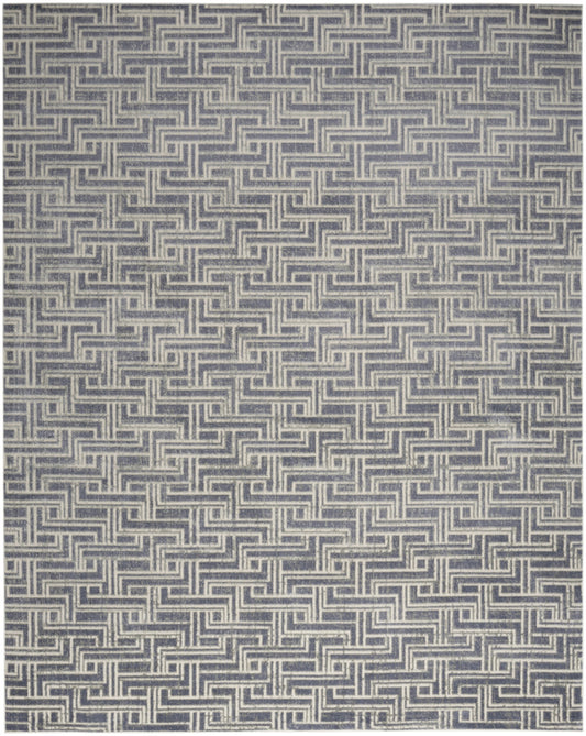 8' x 10' Blue Geometric Distressed Area Rug