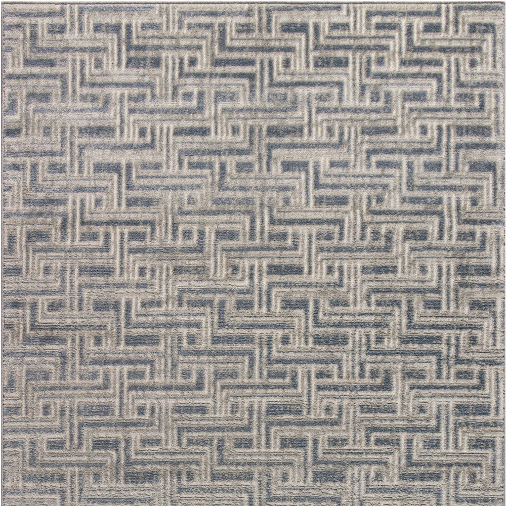 4' x 6' Blue Geometric Distressed Area Rug