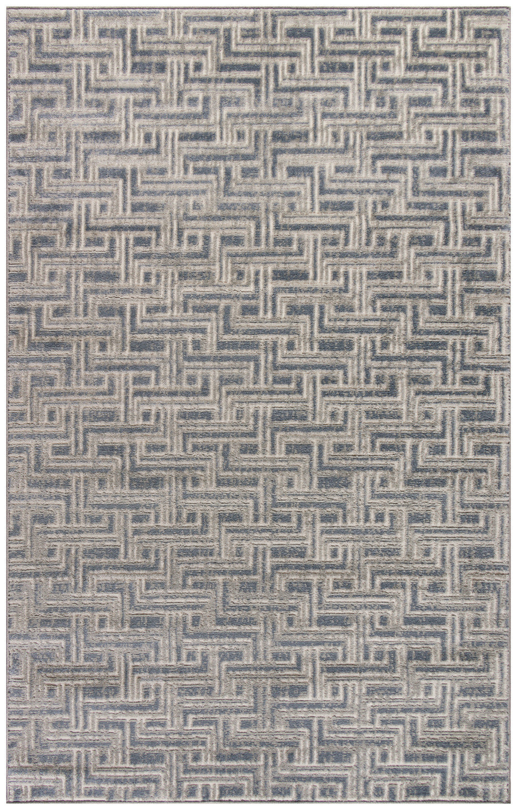 4' x 6' Blue Geometric Distressed Area Rug