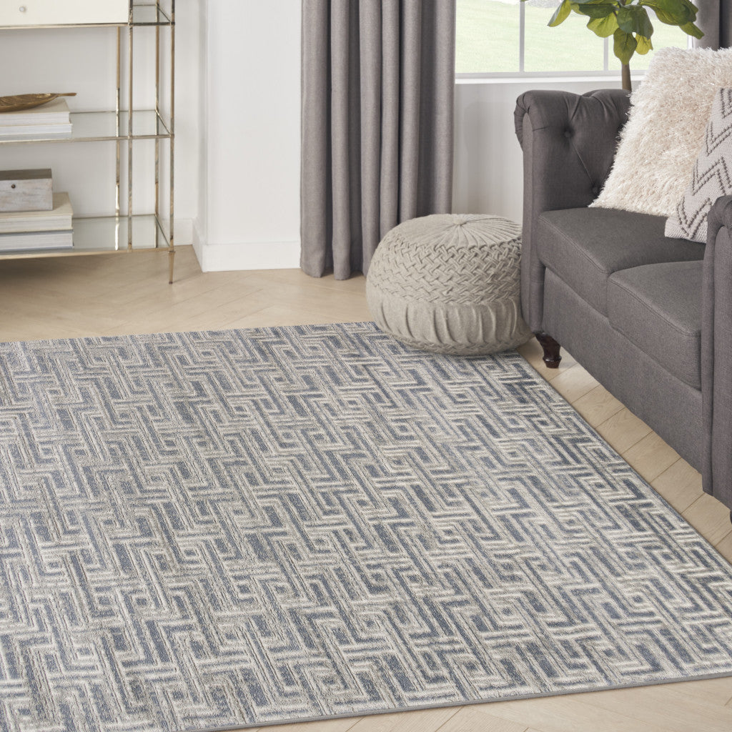 4' x 6' Blue Geometric Distressed Area Rug