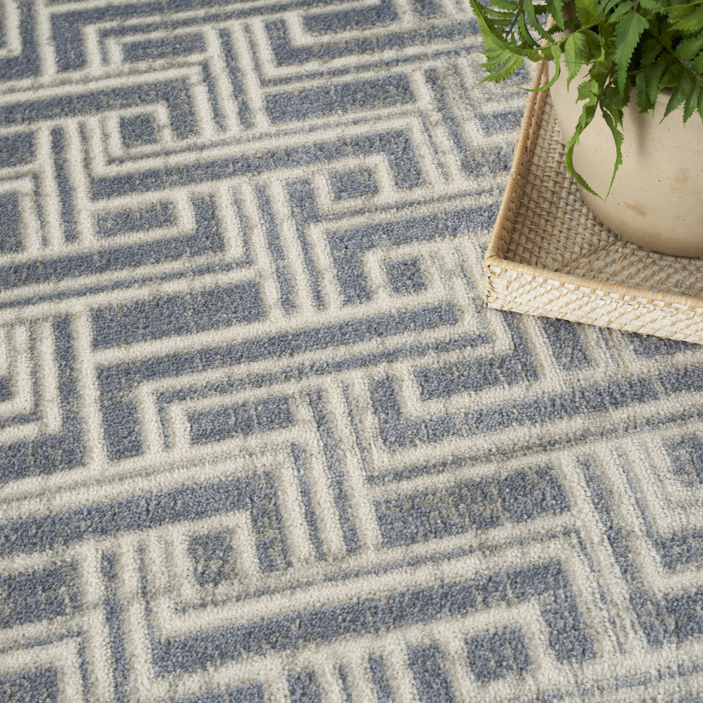 4' x 6' Blue Geometric Distressed Area Rug