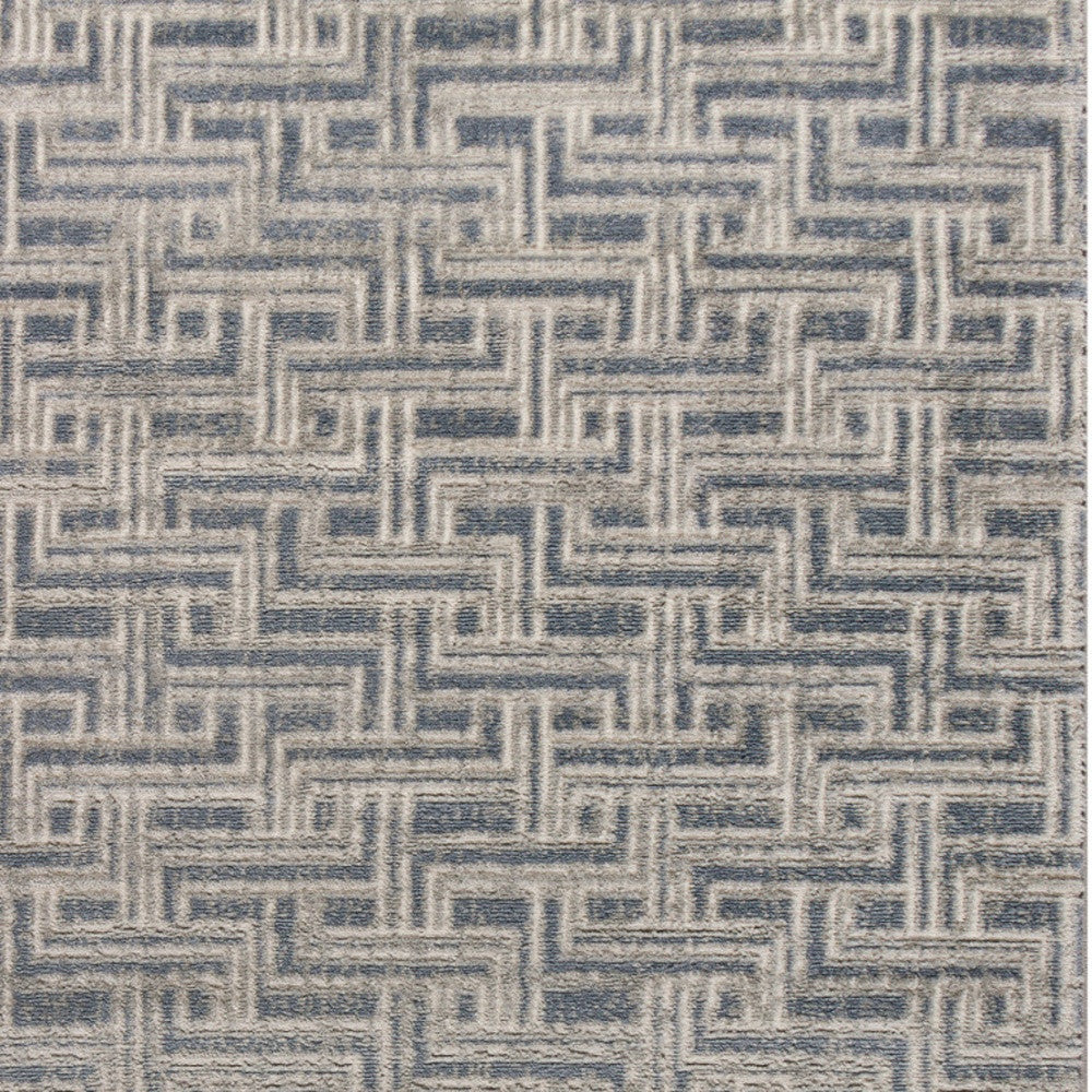 4' x 6' Blue Geometric Distressed Area Rug