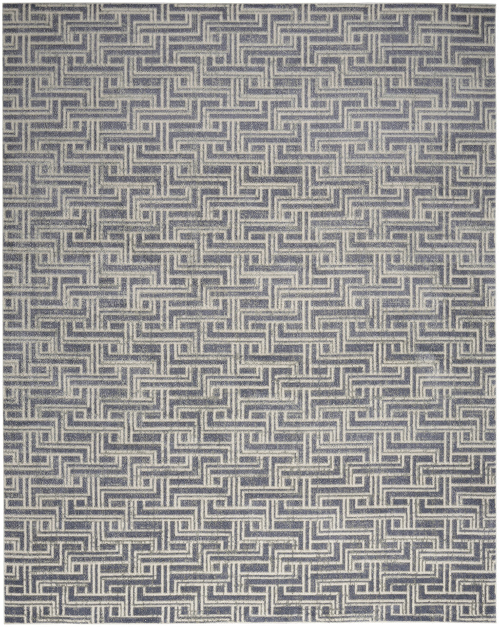 9' x 12' Blue Geometric Distressed Area Rug