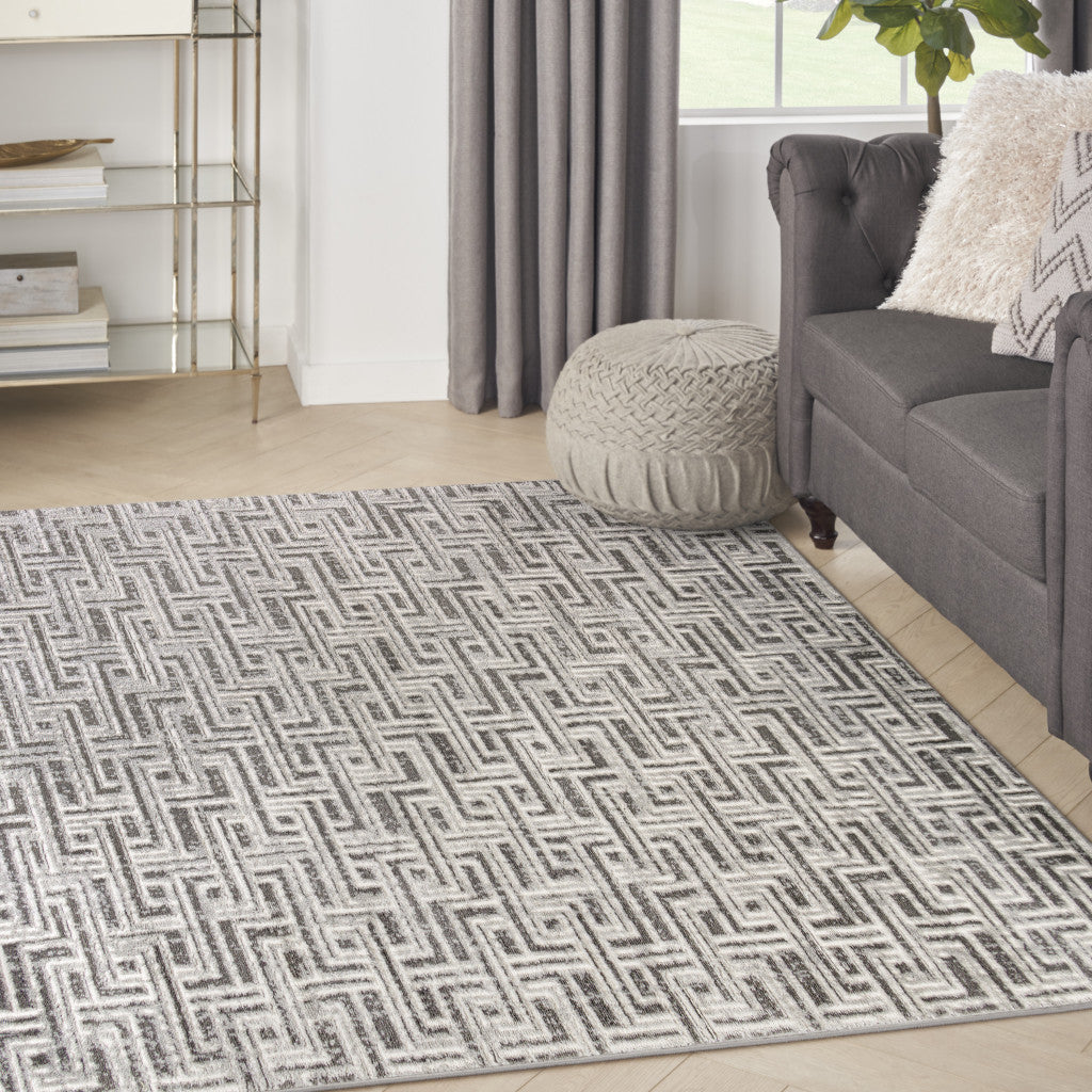 4' x 6' Gray Geometric Distressed Area Rug