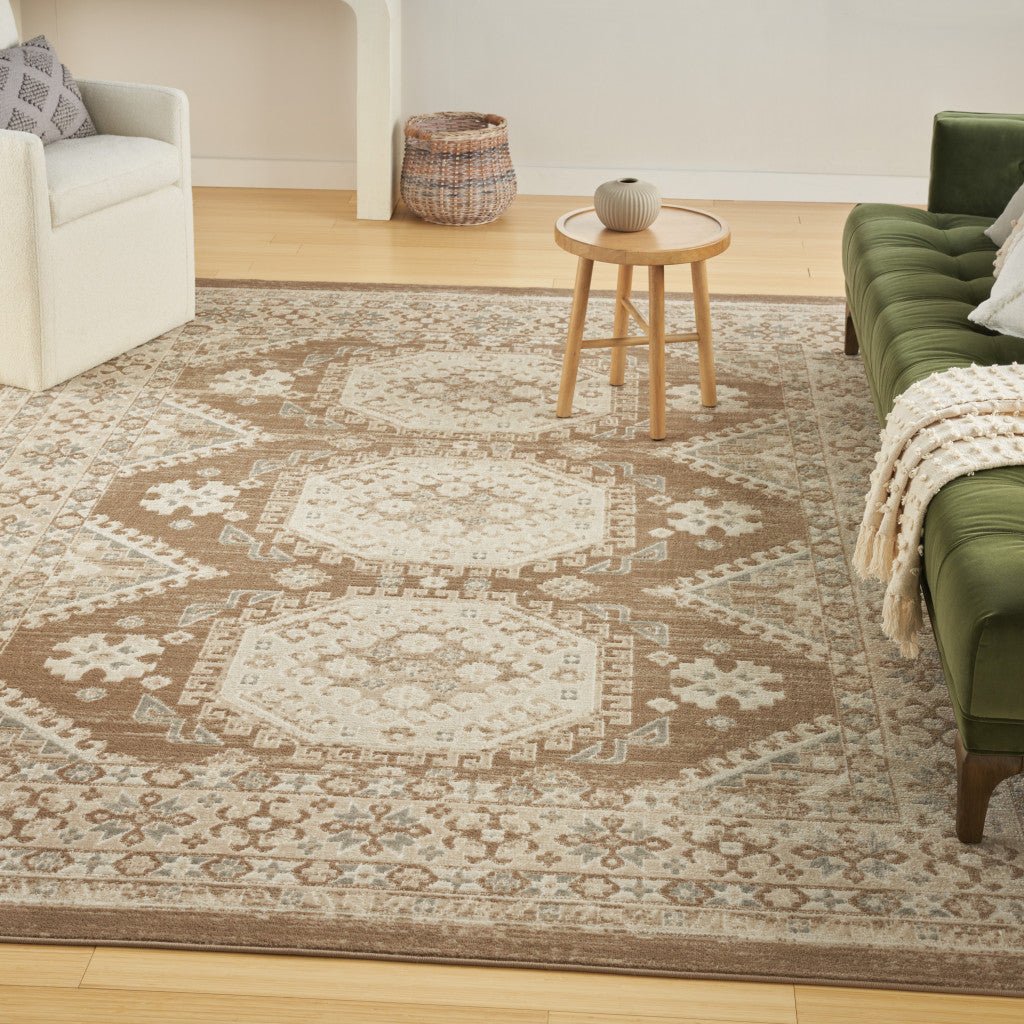 5' x 7' Brown Geometric Distressed Area Rug
