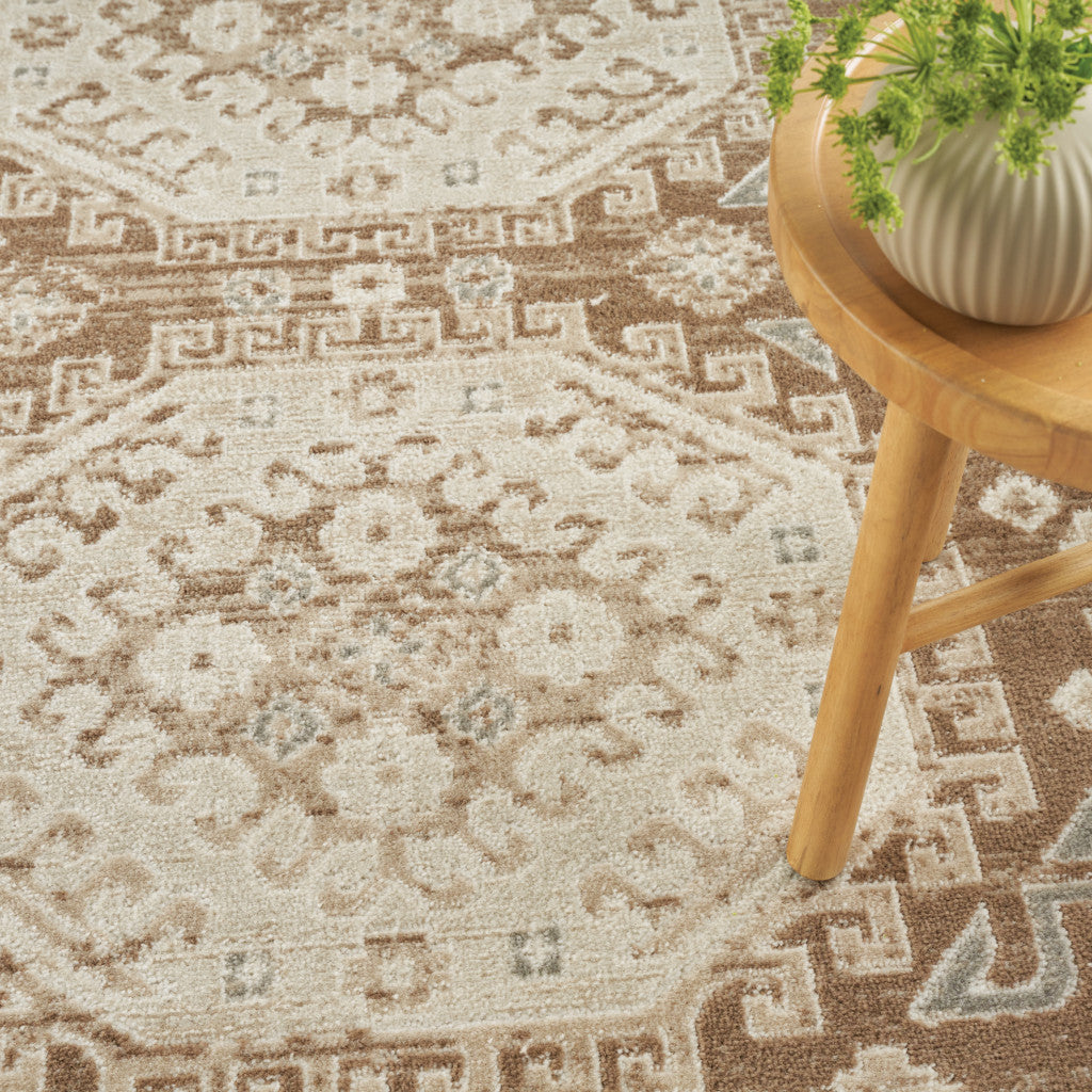 5' x 7' Brown Geometric Distressed Area Rug