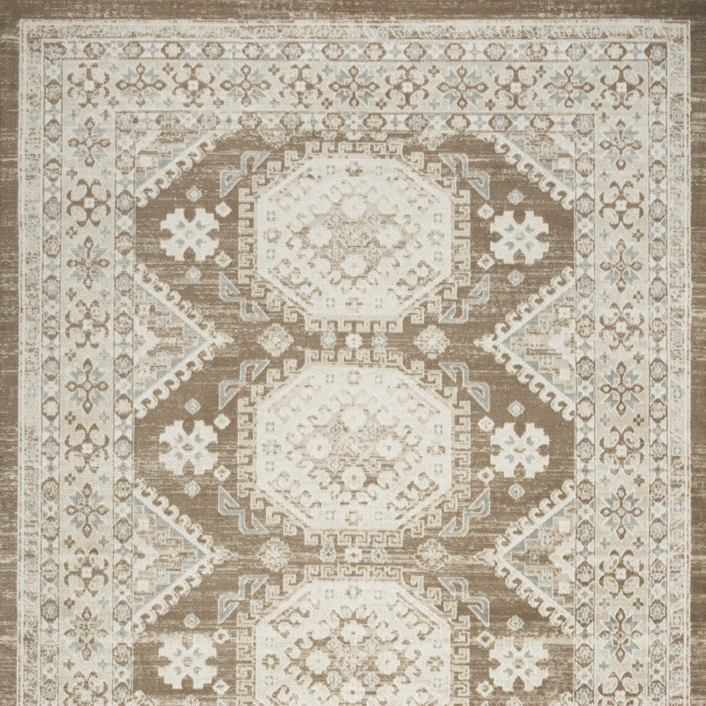5' x 7' Brown Geometric Distressed Area Rug