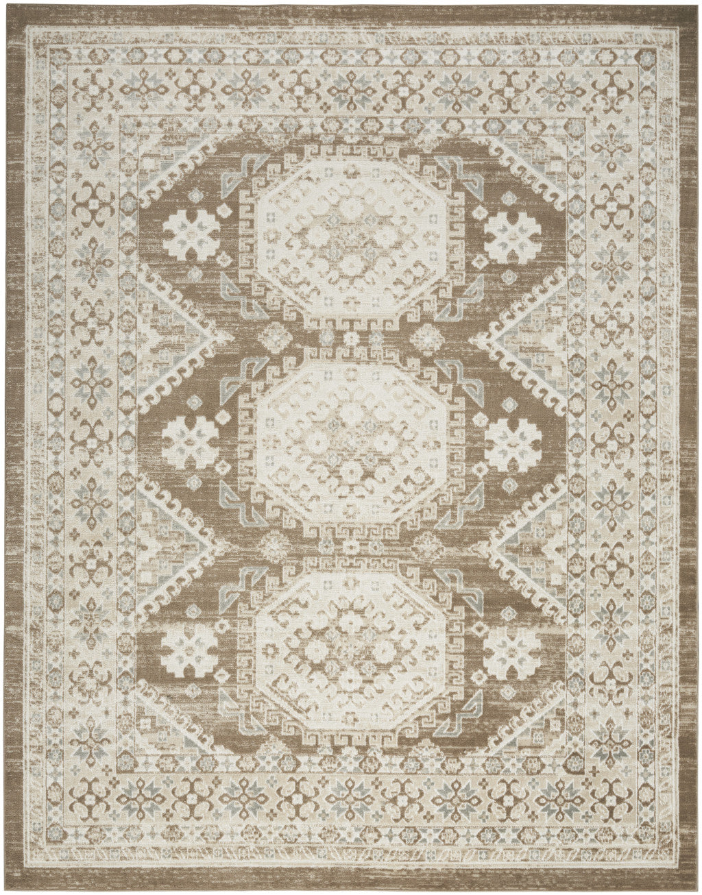 5' x 7' Brown Geometric Distressed Area Rug