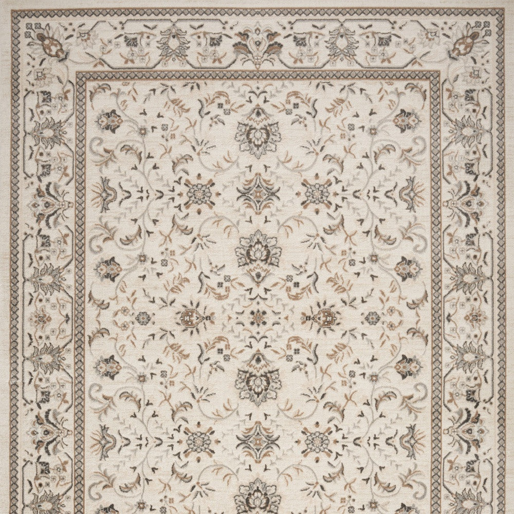 5' x 7' Cream Floral Distressed Area Rug