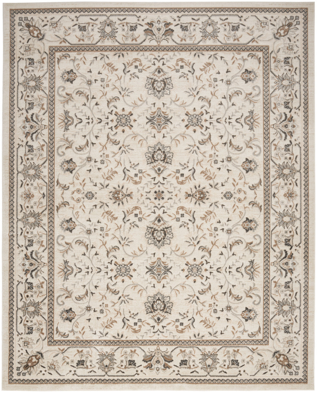 5' x 7' Cream Floral Distressed Area Rug