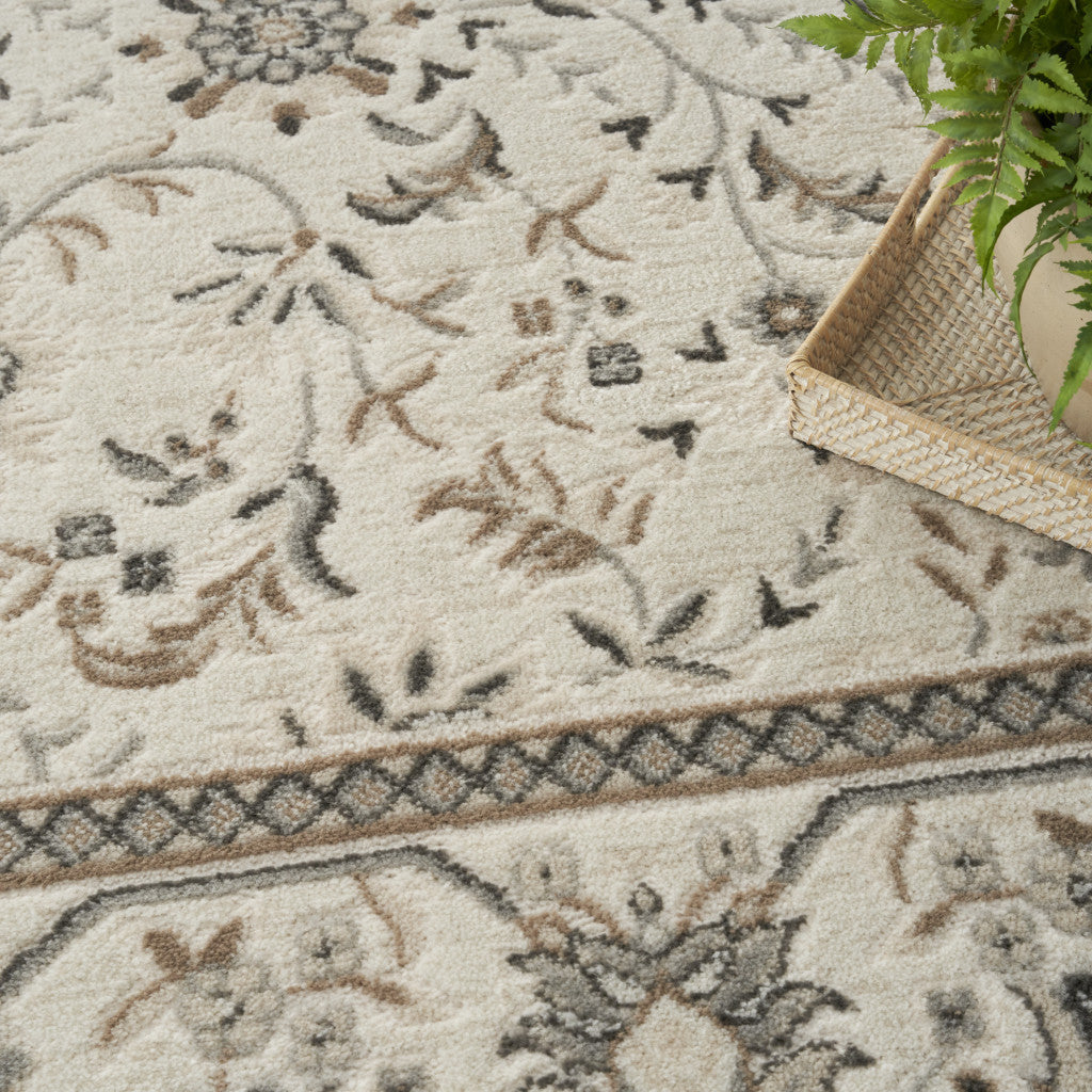 5' x 7' Cream Floral Distressed Area Rug