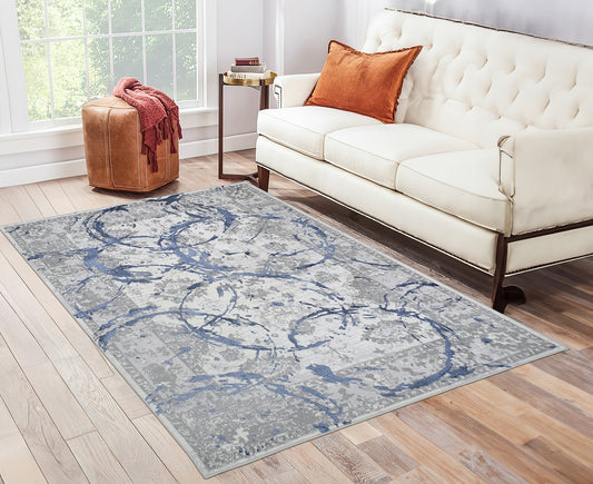 9' x 12' Navy Blue Abstract Area Rug