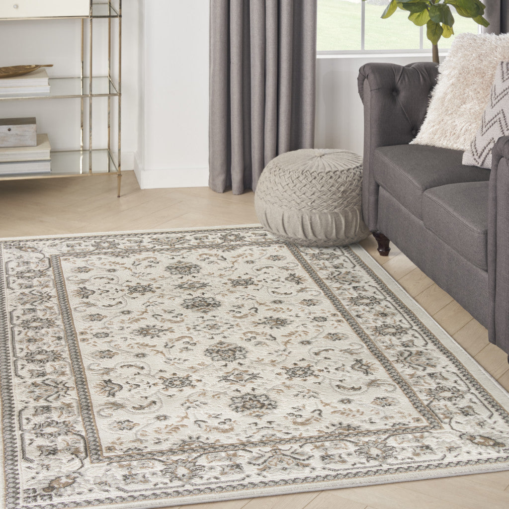 4' x 6' Cream Floral Distressed Area Rug