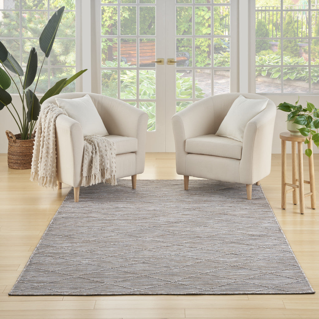 4' x 6' Gray Geometric Power Loom Non Skid Area Rug