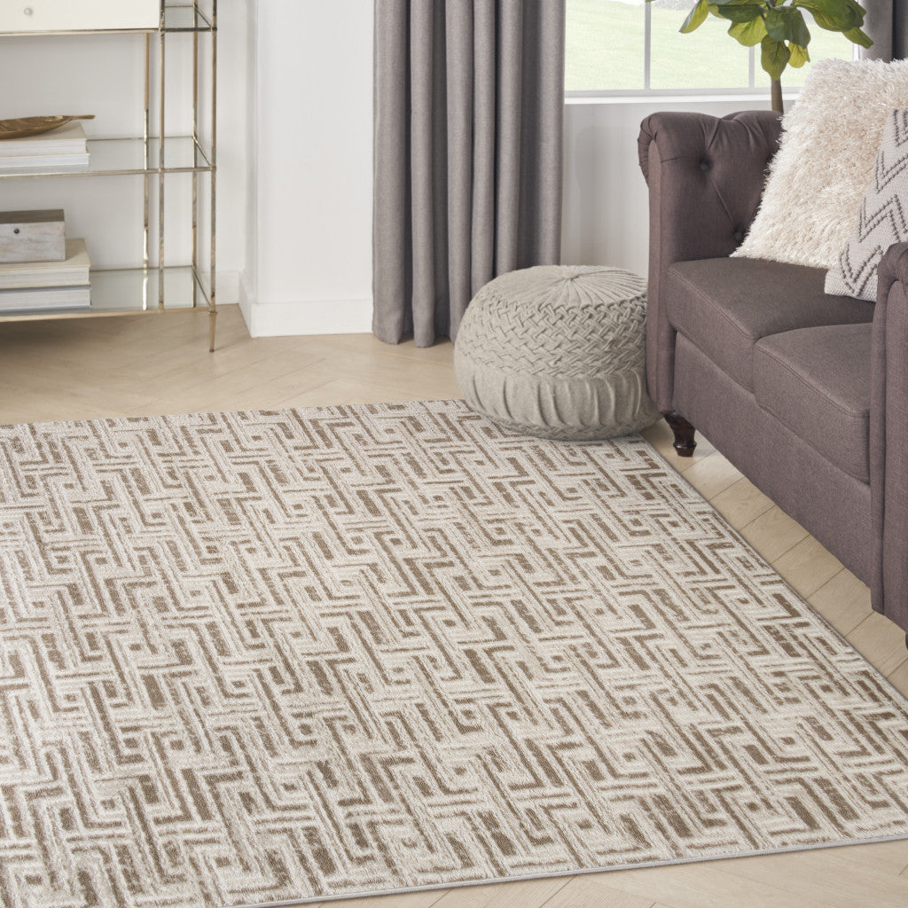 4' x 6' Brown Geometric Distressed Area Rug