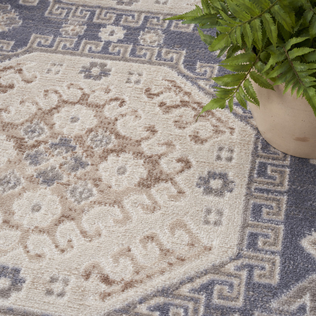 4' x 6' Blue Geometric Distressed Area Rug