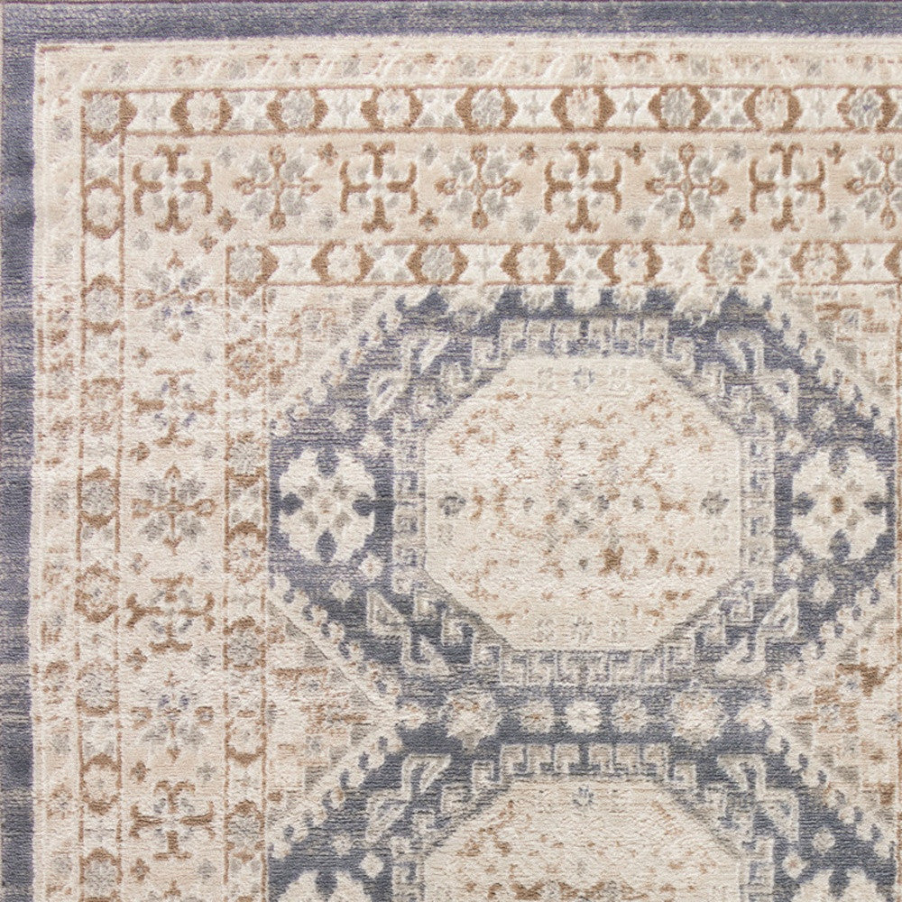 4' x 6' Blue Geometric Distressed Area Rug