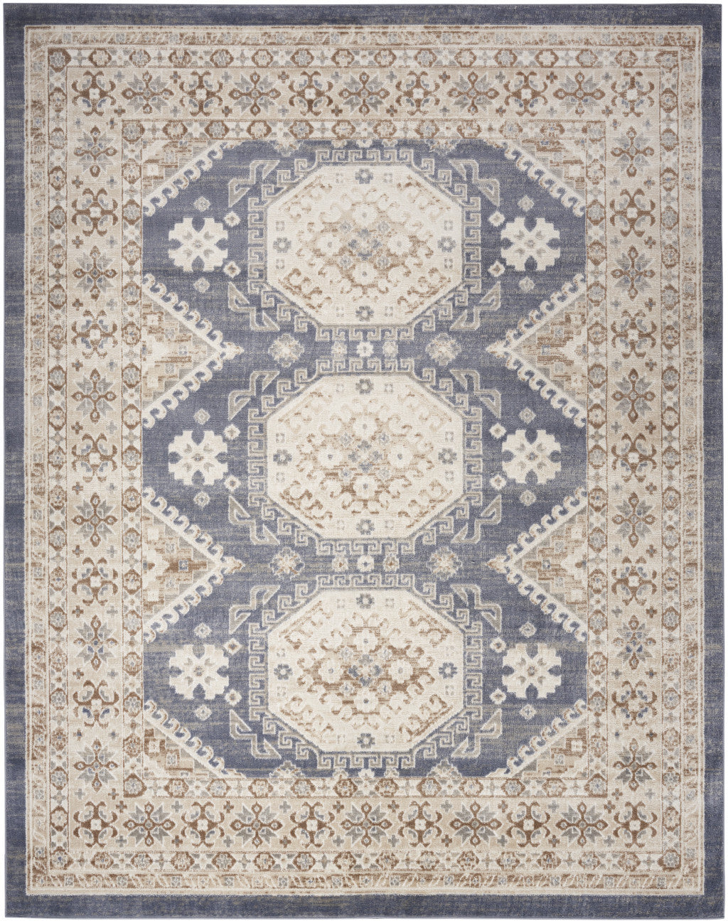 8' x 10' Blue Geometric Distressed Area Rug
