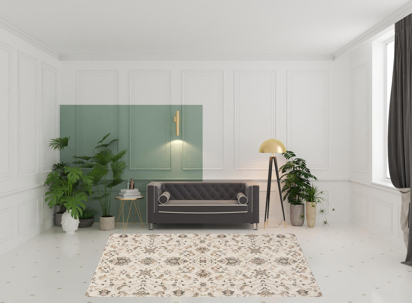 8' x 10' Cream Floral Distressed Area Rug